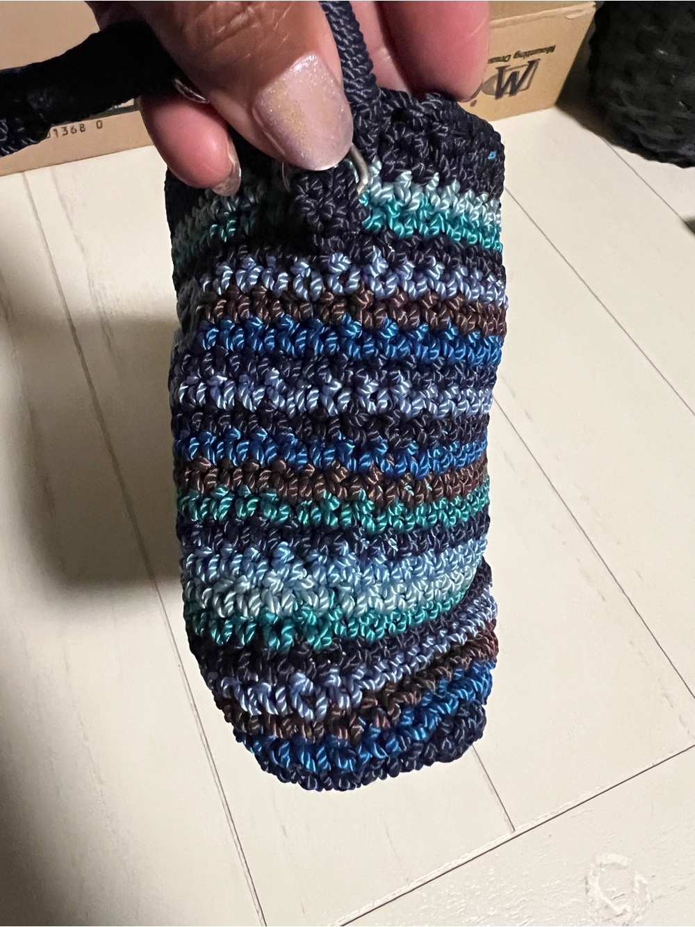 SAK Handcrafted Blue Striped Crochet Cosmetic Pouch - Picture 7 of 11